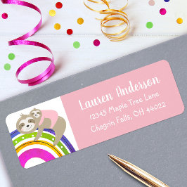 Roze luiaards Boho regenboog meisje Baby shower ad Etiket