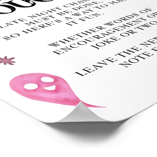 Roze Luier Gedachten Halloween Baby shower Sign Poster (Hoek)