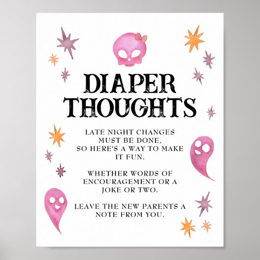 Roze Luier Gedachten Halloween Baby shower Sign Poster (Voorkant)