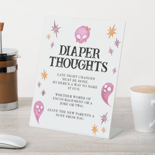 Roze Luier Gedachten Halloween Baby shower Sign Reclamebord Met Voetstuk (Insitu)