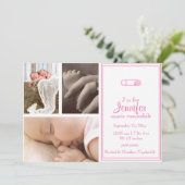 Roze Luier Pin Baby Foto aankondiging (Staand voorkant)