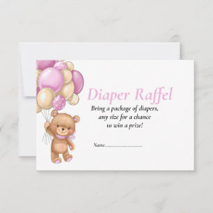 Roze Luier Raffel Baby Shower Teddy pokerdots Kaart