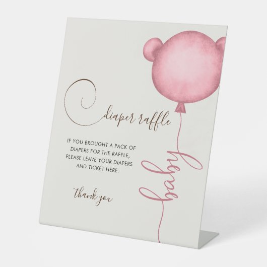 Roze Luier Raffle Balloon Beer Reclamebord Met Voetstuk (Voorkant)