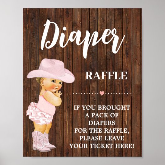 Roze Luier Raffle Cowgirl Baby shower Teken Poster (Voorkant)