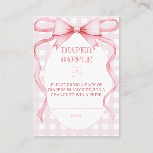 Roze Luier Raffle Ribbon Bow Waterverf Schattige Informatiekaartje (Voorkant)