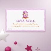 Roze luieraffle met vogelhatkBaby shower Informatiekaartje