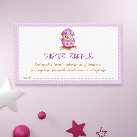 Roze luieraffle met vogelhatkBaby shower Informatiekaartje