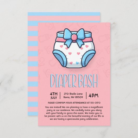 Roze luierbash-Baby shower Kaart (Voorkant / Achterkant)