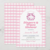 Roze luiers en doekjes Baby shower Blush Gingham Kaart (Voorkant / Achterkant)