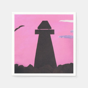 Roze luiers met een vuurtoren met een Silhouetted Servetten