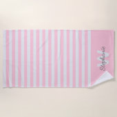 Roze luifel streep met personalisatie strandlaken (Voorkant)