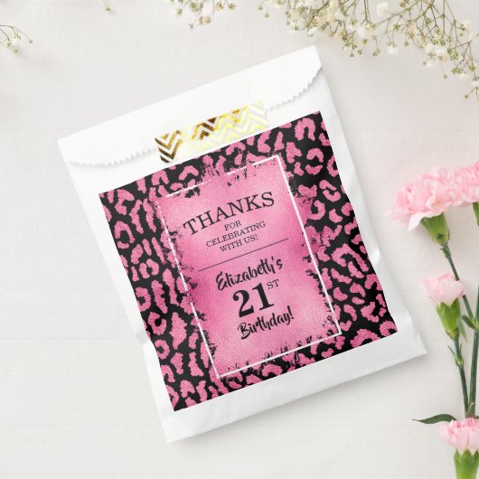 Roze luipaard 21e verjaardag feestdag pleistertas bedankzakje (Gezegeld)