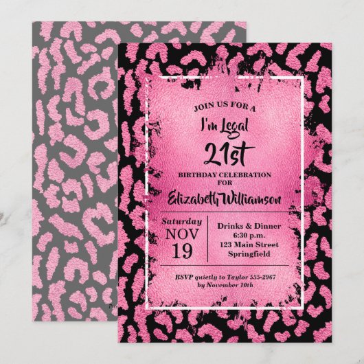Roze Luipaard 21e Verjaardagsfeestje Kaart (Voorkant / Achterkant)