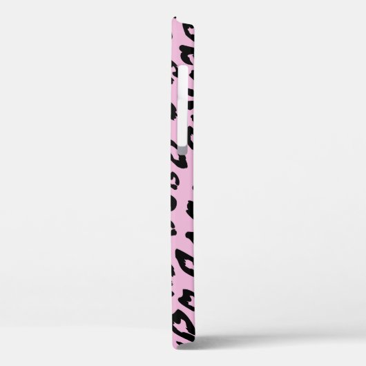 Roze luipaard afdruk iPhone 12 hoesje met monogram (Achterkant / Links)