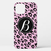 Roze luipaard afdruk iPhone 12 hoesje met monogram (Achterkant)