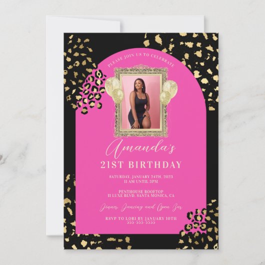 Roze luipaard Afdrukdag uitnodiging (Voorkant)