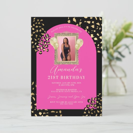 Roze luipaard Afdrukdag uitnodiging (Staand voorkant)