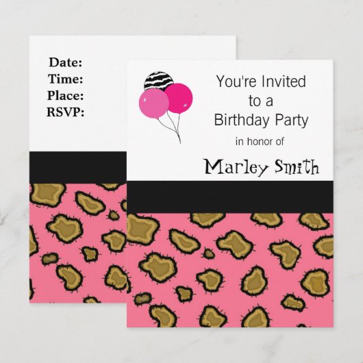 Roze luipaard Afdrukdag Vernodigingen Kaart (Voorkant / Achterkant)