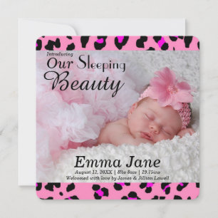 Roze luipaard Afdrukfoto geboorteaankondiging foto Aankondiging