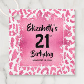 Roze luipaard afdrukken 21ste verjaardag op maat bedankjes labels (Voorkant)