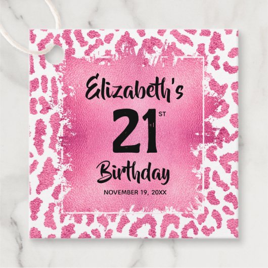 Roze luipaard afdrukken 21ste verjaardag op maat bedankjes labels (Voorkant)