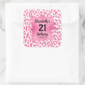 Roze luipaard afdrukken 21ste verjaardag op maat vierkante sticker (Tas)