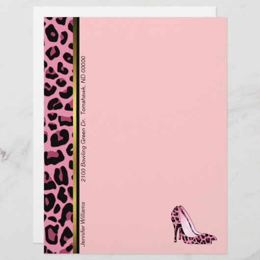 Roze luipaard Afdrukken Aangepaste briefpapier (Voorkant / Achterkant)
