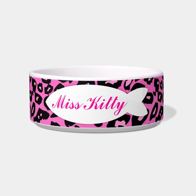 Roze luipaard Afdrukken Aangepaste visserij Kat Bo Voerbakje (Voorkant)