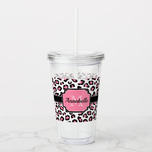 Roze luipaard afdrukken acryl drinkbeker (Voorkant)
