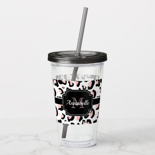 Roze luipaard afdrukken acryl drinkbeker (Achterkant)