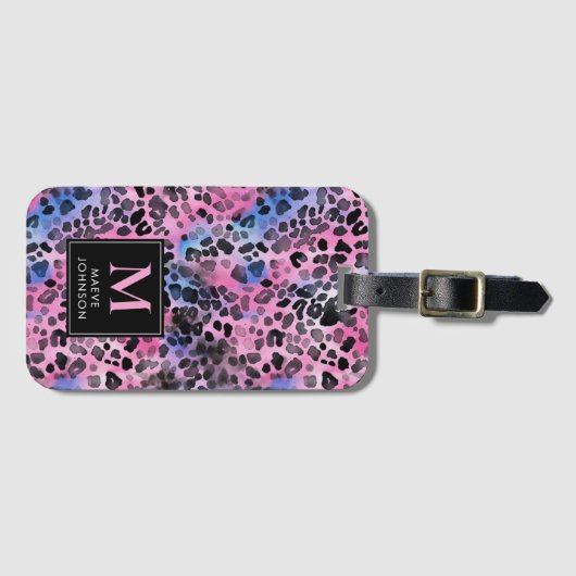 Roze luipaard afdrukken bagagelabel (Voorkant (horizontaal))