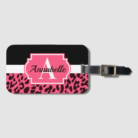 Roze luipaard afdrukken bagagelabel (Voorkant (horizontaal))