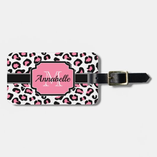 Roze luipaard afdrukken bagagelabel (Voorkant horizontaal)