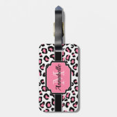 Roze luipaard afdrukken bagagelabel (Achterkant verticaal)