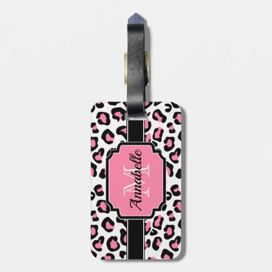 Roze luipaard afdrukken bagagelabel (Achterkant verticaal)