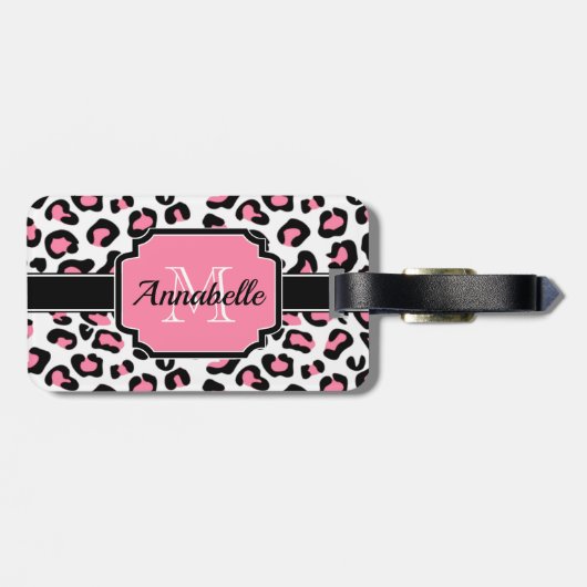 Roze luipaard afdrukken bagagelabel (Achterkant horizontaal)