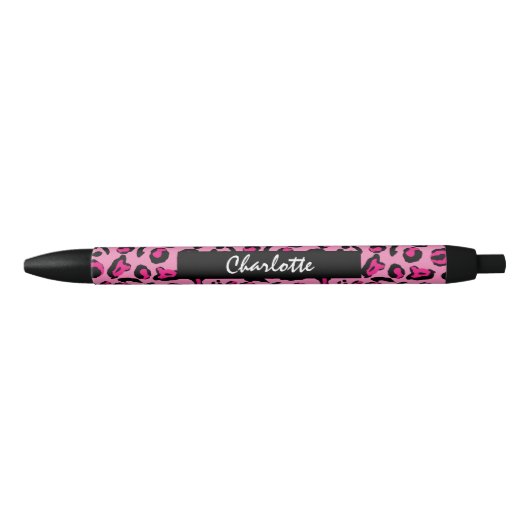 Roze luipaard afdrukken Glam Girly, op maat gemaak Zwarte Inkt Pen (Voorkant)
