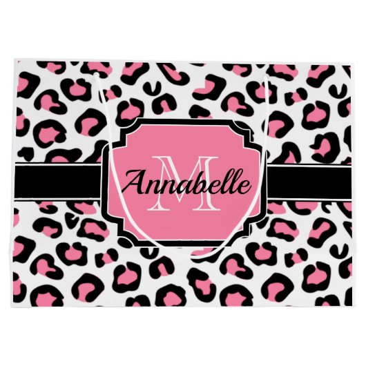 Roze luipaard afdrukken groot cadeauzakje (Achterkant)