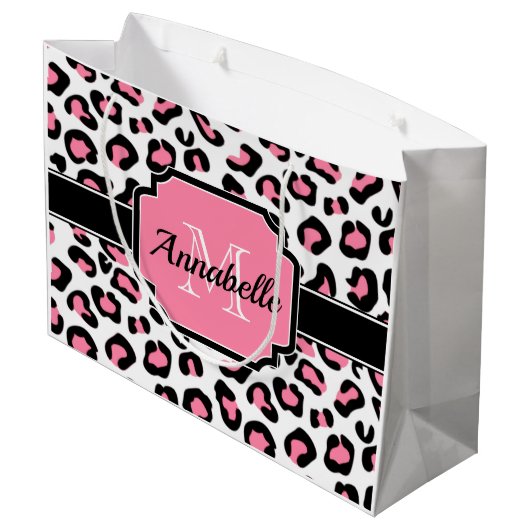 Roze luipaard afdrukken groot cadeauzakje (Achterkant Gekanteld)