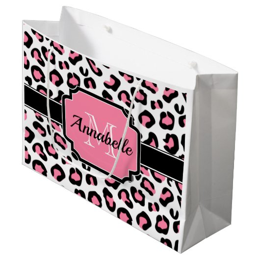 Roze luipaard afdrukken groot cadeauzakje (Voorkant Gekanteld)