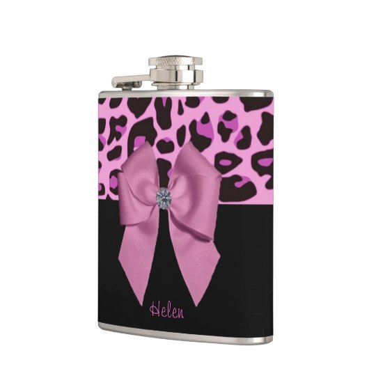 Roze luipaard afdrukken met bogen heupfles (Links)