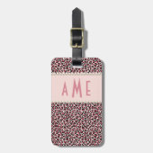 Roze luipaard afdrukken met parels monogrammen bagagelabel (Voorkant verticaal)