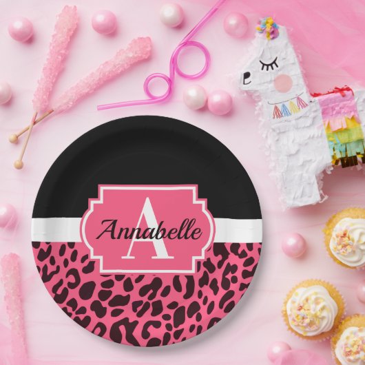 Roze luipaard afdrukken papieren bordje (Feest)