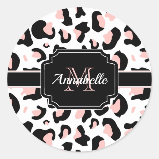 Roze luipaard afdrukken ronde sticker (Voorkant)