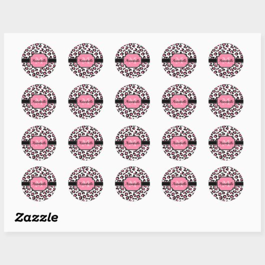 Roze luipaard afdrukken ronde sticker (Vel)