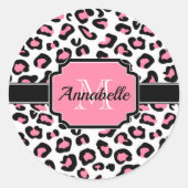 Roze luipaard afdrukken ronde sticker (Voorkant)