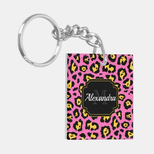 Roze luipaard afdrukken sleutelhanger (Voorkant Links)