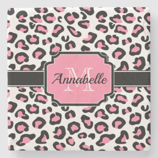 Roze luipaard afdrukken stenen onderzetter (Voorkant)