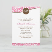 Roze luipaard Afdrukmonogram Birthday Kaart (Staand voorkant)
