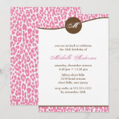 Roze luipaard Afdrukmonogram Birthday Kaart (Voorkant / Achterkant)